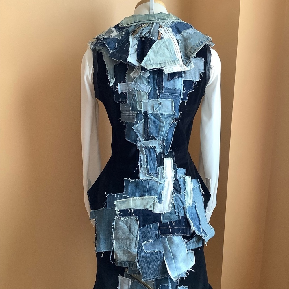 LOVEMATTERS Designer Black Corduroy & Patchwork Denim Hourglass Vest Size S - Picture 7 of 16